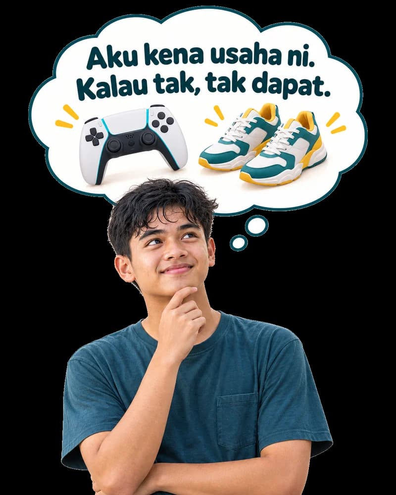 Adam berfikir tentang barang idaman dan sedar perlu berusaha untuk dapatkannya